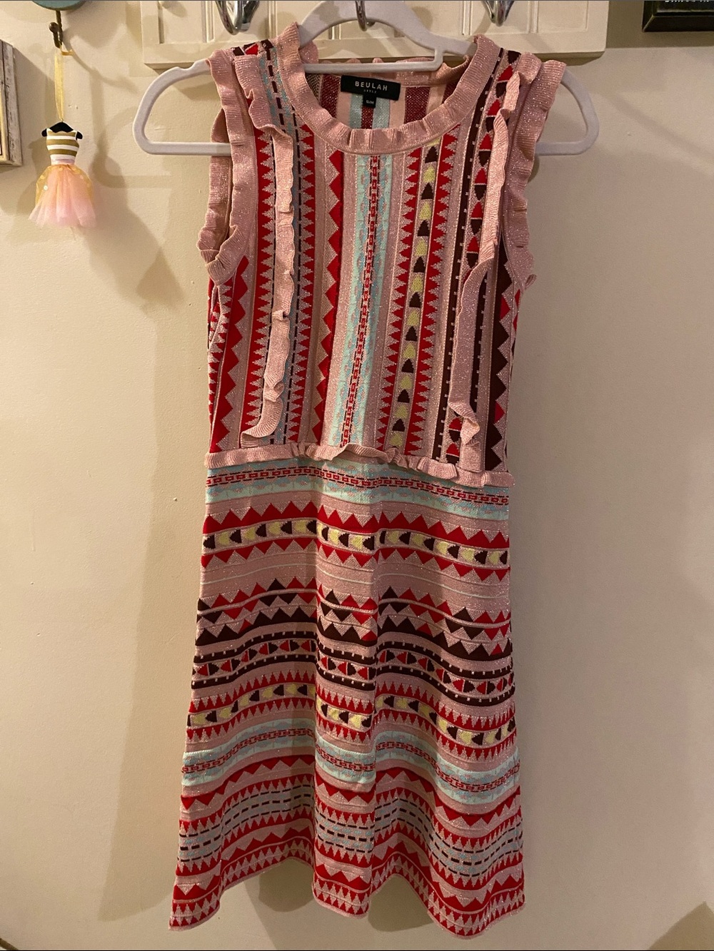 Beulah Style Pink Red Aqua Multi-Stripe Knit Dress